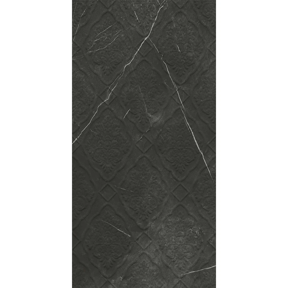 Çanakkale Seramik Rp-5436R Sandra Siyah Damask Dekor Rektifiyelit T 40x80 R