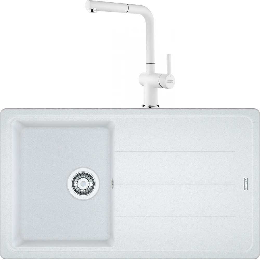 Franke Basis Bfg 611-86 Granit Eviye + Active Plus Doccia Armatür (Bianco)