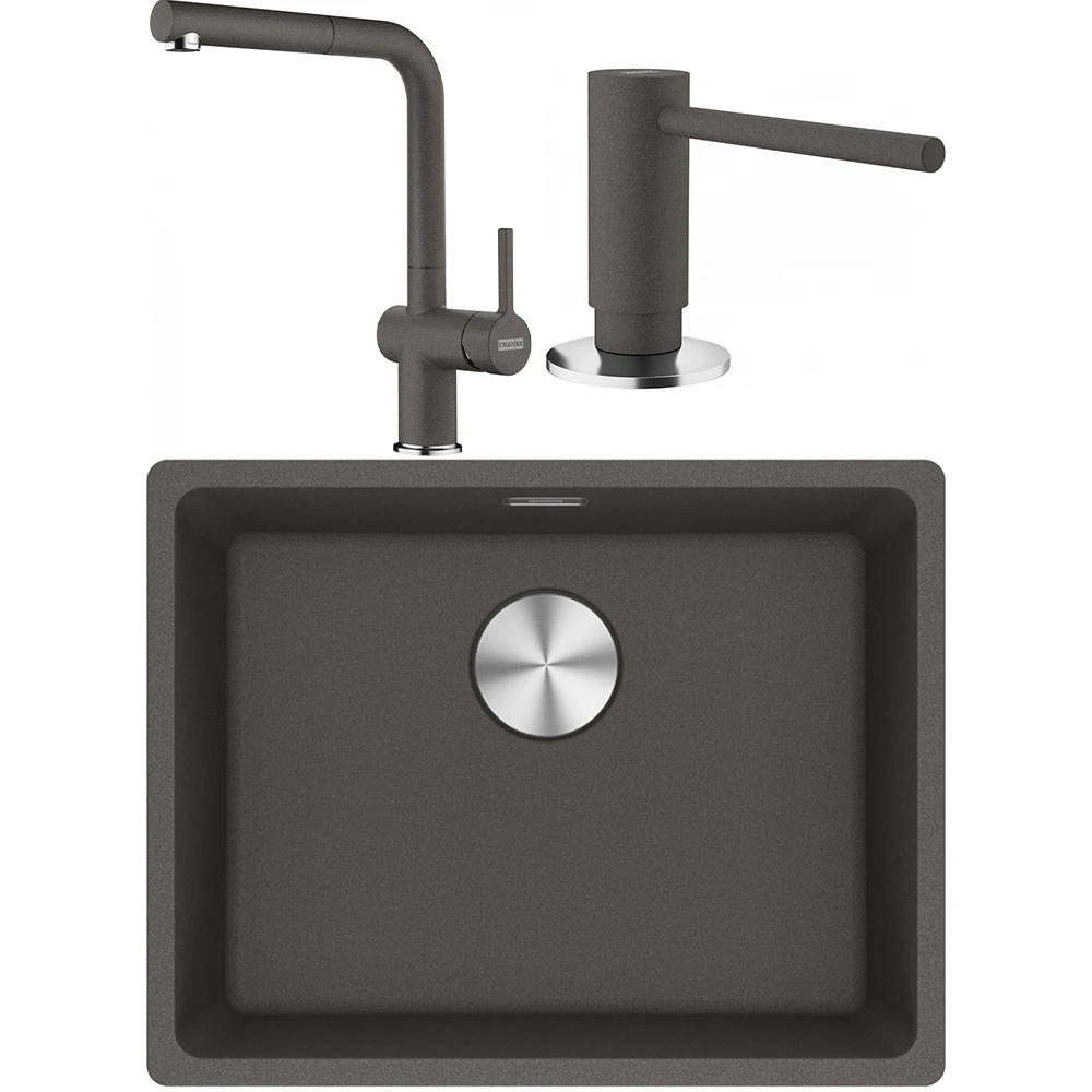Franke Maris MRG 210/110-52 Granit Evye + Active Plus Doccia Spiralli Armatür + Sıvı Sabunluk (Stone Grey)