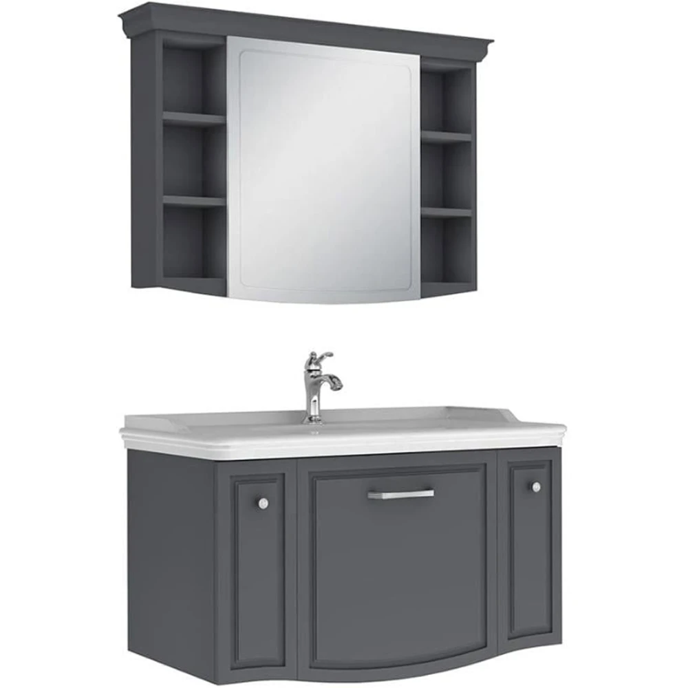 Kale Arte+ 100 Cm Mat Antrasit Banyo Dolabı Takımı (Krom Kulp)