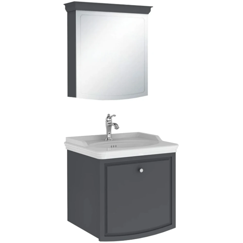 Kale Arte+ 65 Cm Mat Antrasit Banyo Dolabı Takımı (Krom Kulp)