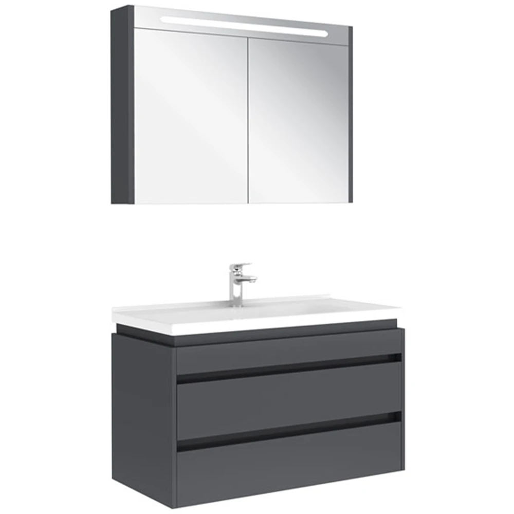 Kale Idea 2.0 100 Cm Parlak Antrasit Çift Çekmeceli Banyo Dolabı Takımı 610100200519