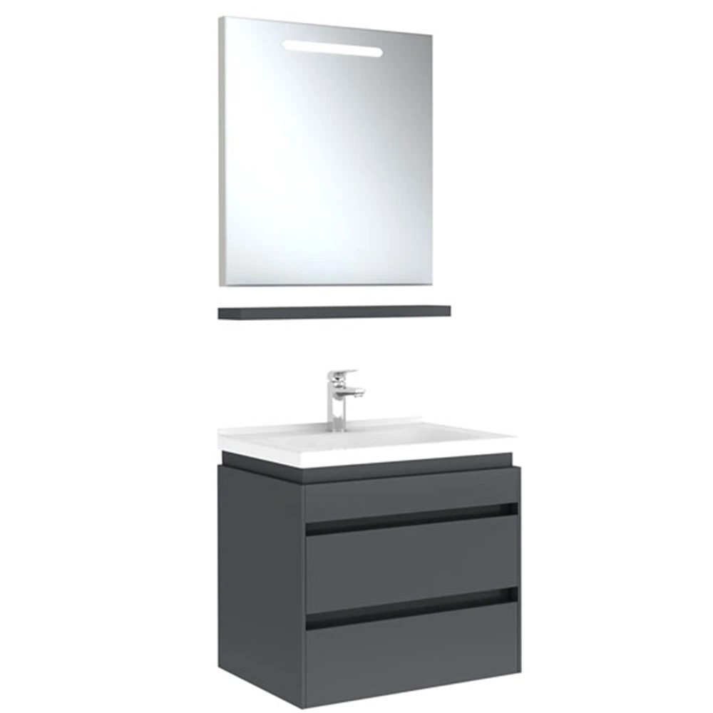Kale Idea 2.0 65 Cm Parlak Antrasit Çift Çekmeceli Banyo Dolabı Takımı