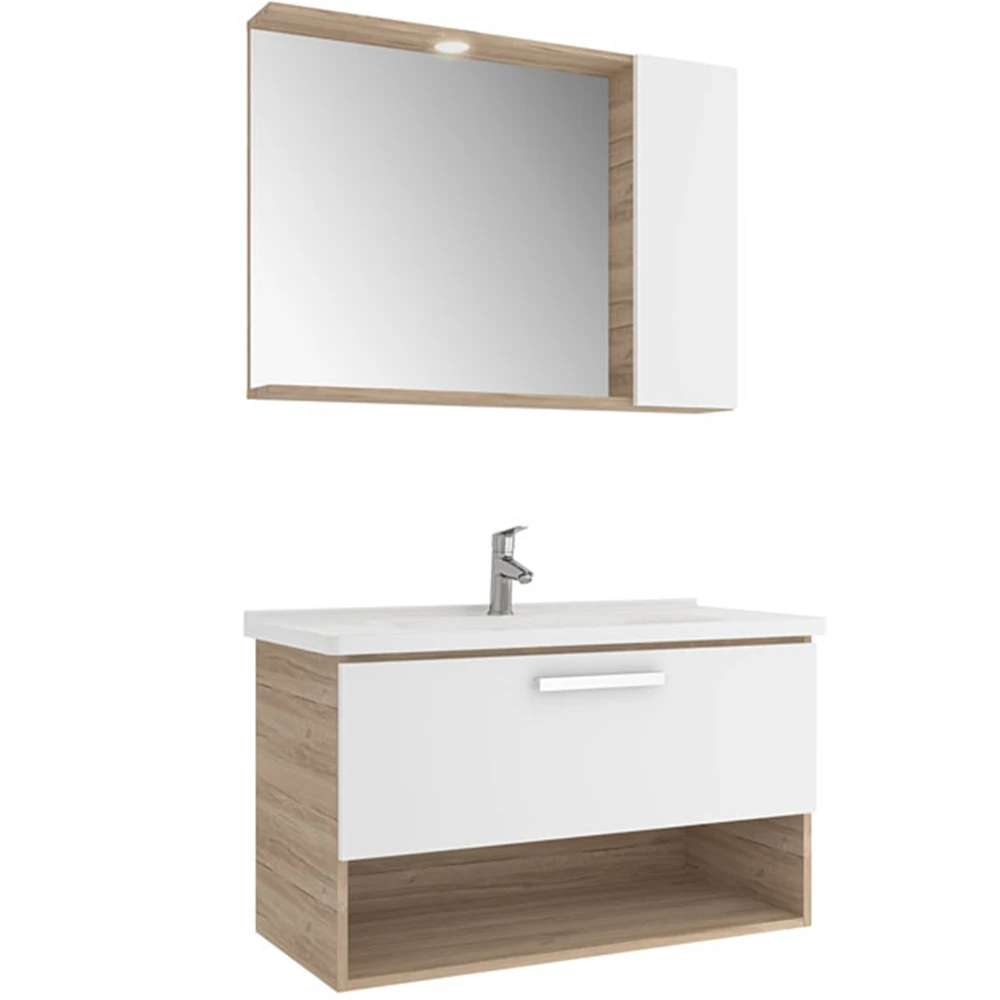 Kale Trevi 100 Cm Beyaz-Meşe Banyo Dolabı Takımı