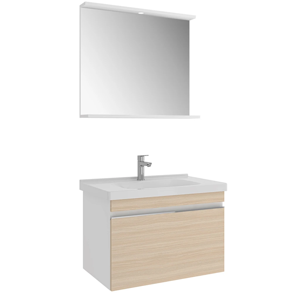 Kale Woody 80 Cm Beyaz-Krem Meşe Banyo Dolabı Takımı