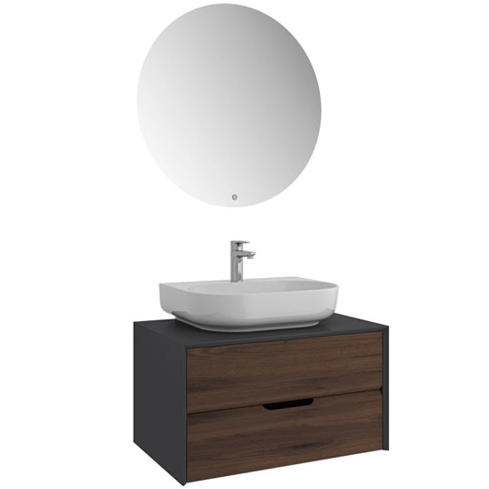 Kale Zero 2.0 80 Cm Antrasit-Ceviz Banyo Dolabı Takımı