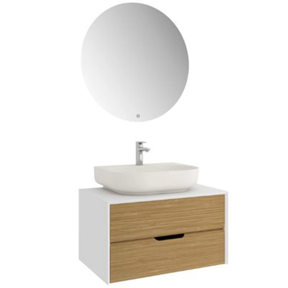 Kale Zero 2.0 80 Cm Beyaz Meşe Banyo Dolabı (Oval Mat İnci Armatür Bantlı Lavabo)