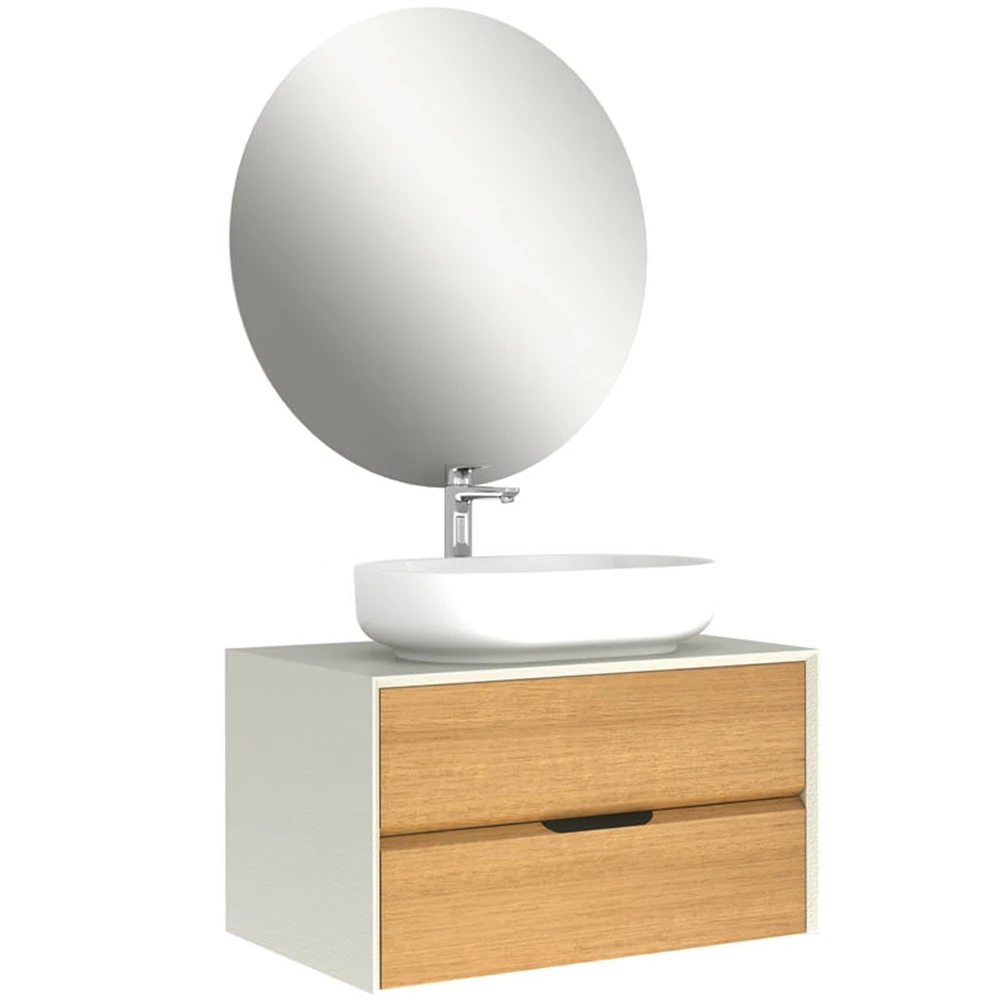 Kale Zero 2.0 80 Cm Beyaz-Meşe (Oval Çanak Lavabo) Banyo Dolabı Takımı
