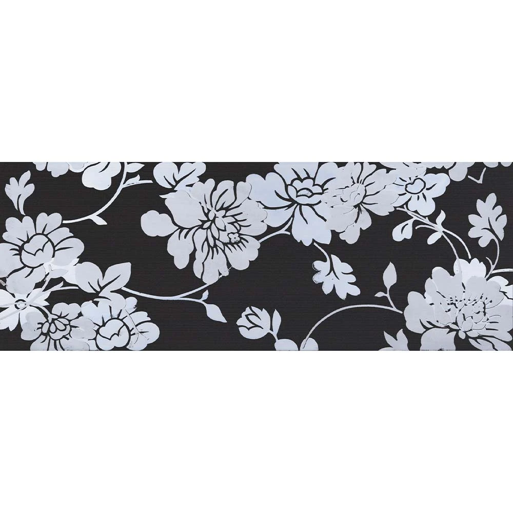 Çanakkale Seramik Cam-6007R Flatlıne Siyah Çiçekli Dekor Rektefiyeli (Nı) 33x90 R