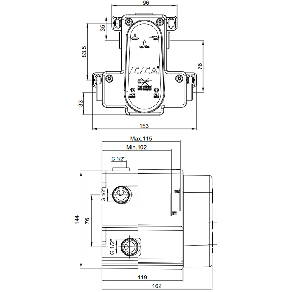 Eca 2 Yollu Mat Siyah Sıva Altı Termostatik Ankastre Banyo Bataryası - 102166204C1 Hemen Al