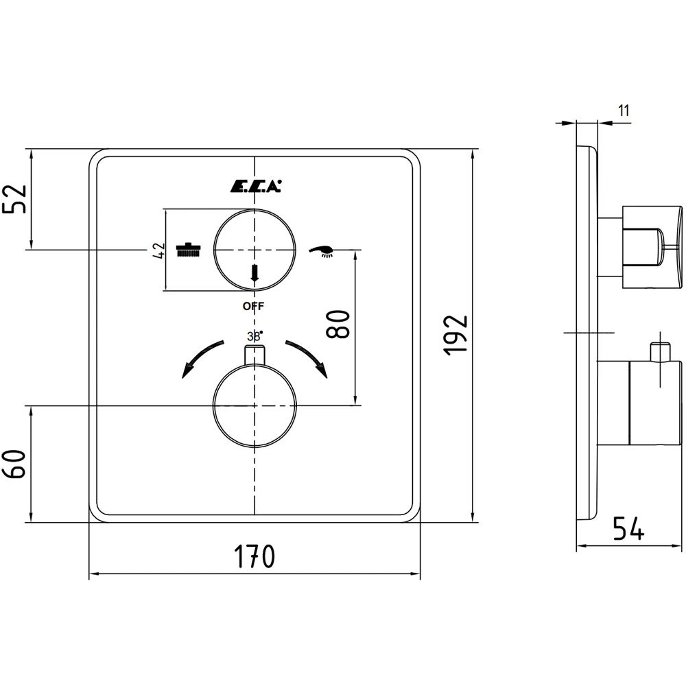 Eca 2 Yollu Mat Siyah Termostatik Ankastre Banyo Bataryası - 102167215C1-KDE Hemen Al