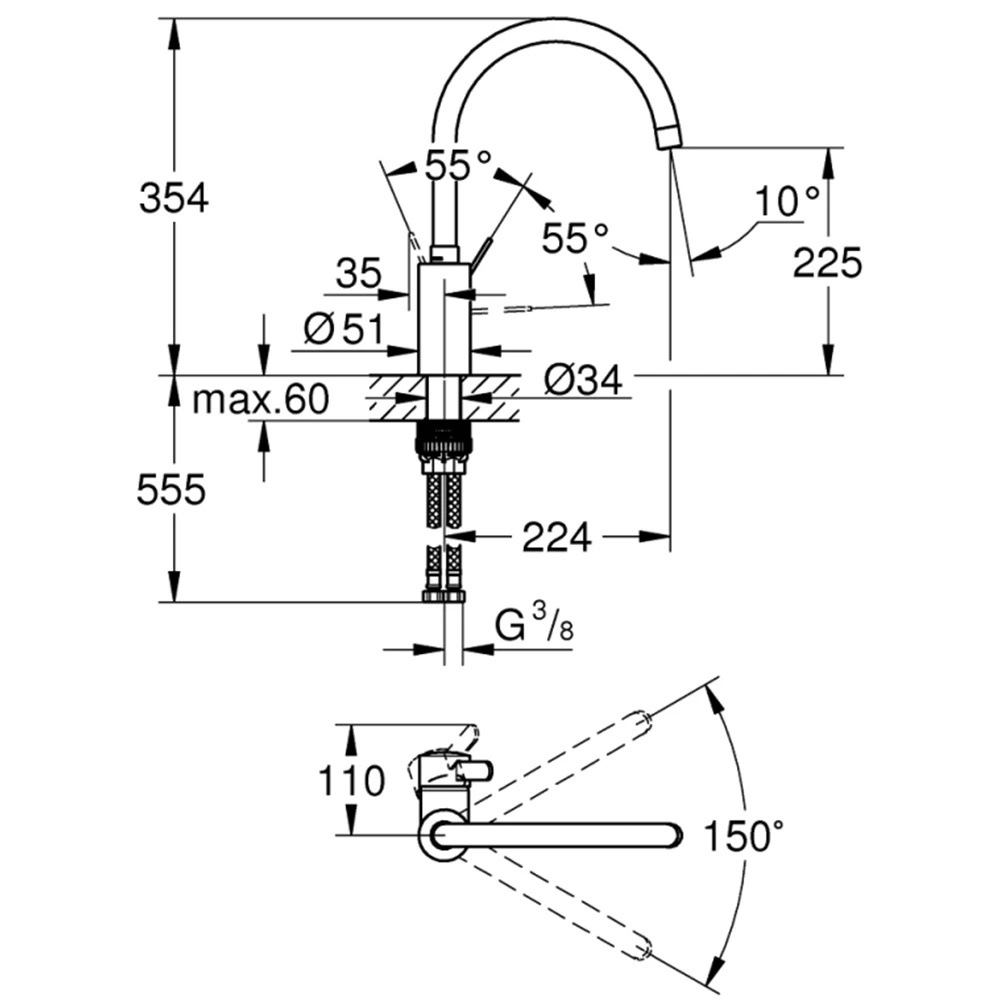 Grohe Eurosmart Eurosmart Cosmopolitan Tek Kumandalı Eviye Bataryası -32843DC2 Hemen Al