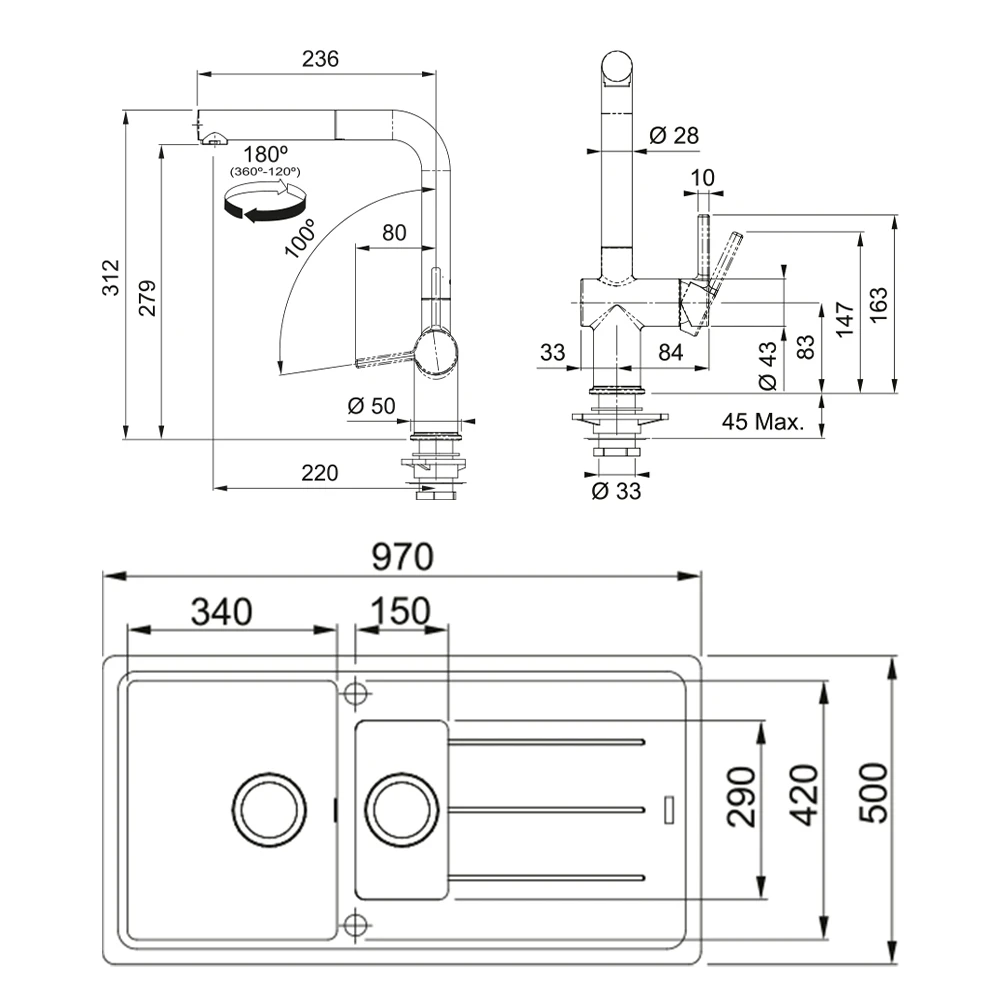 Franke Basis Bfg 651-97 1,5 Gözlü Granit Evye + Active Plus Doccia 2.0 Armatür (Slate Grey) Hemen Al