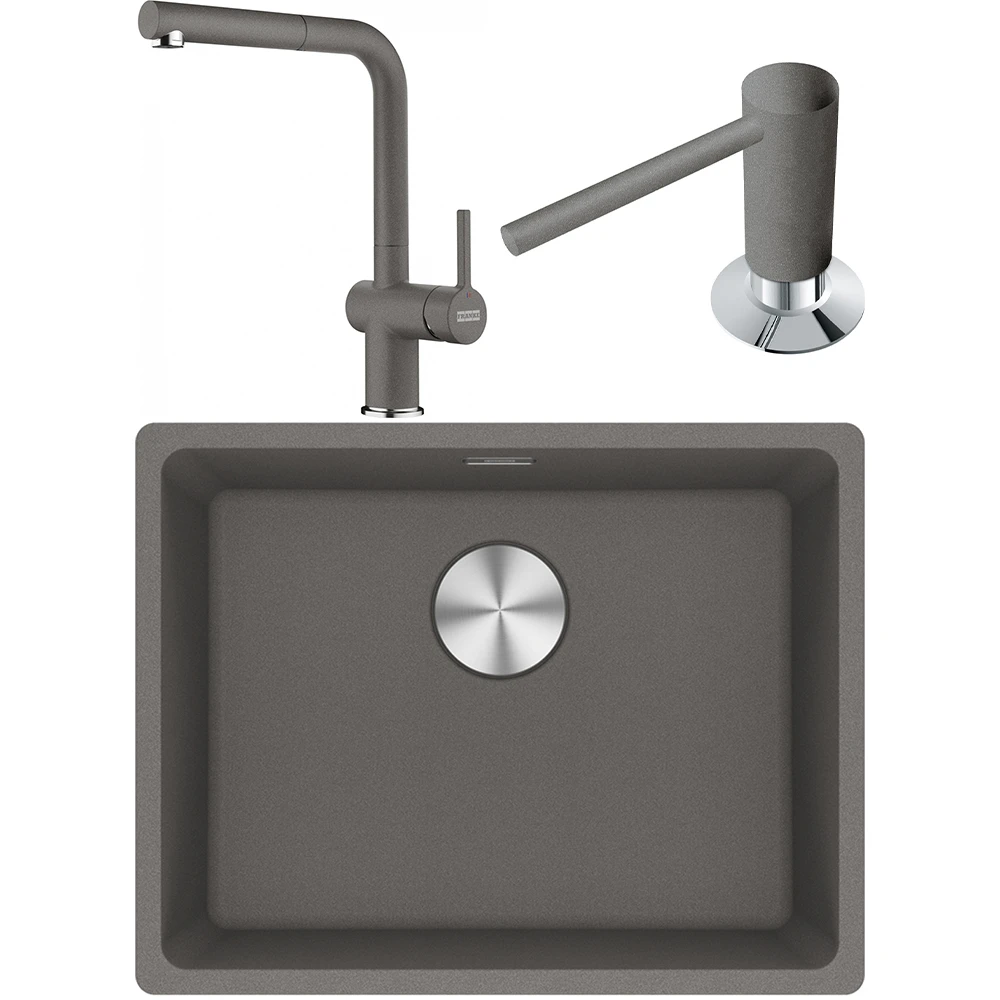 Franke Maris MRG 210/110-52 Granit Evye + Active Plus Doccia Spiralli Armatür + Sıvı Sabunluk (Stone Grey) Hemen Al