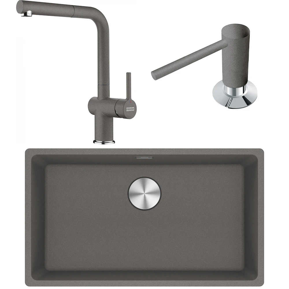 Franke Maris MRG 210/110-72 Granit Evye + Active Plus Doccia Spiralli Armatür + Sıvı Sabunluk (Stone Grey) Hemen Al