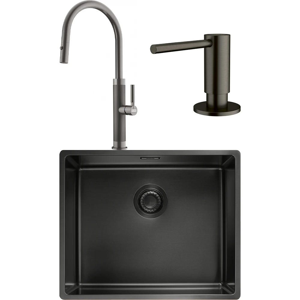 Franke Mythos Masterpiece BXM 210/110-50 Eviye + Mythos Masterpiece Spiralli Armatür + Active Sıvı Sabunluk (Antrasit)