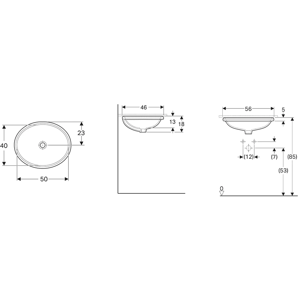 Geberit VariForm 56x46 Cm Oval Tezgah Altı Lavabo - 500.754.01.2 Hemen Al