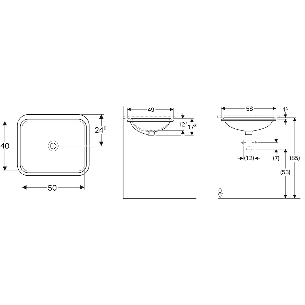 Geberit VariForm 58x49 Cm Dikdörtgen Tezgah Altı Lavabo - 500.767.01.2 Hemen Al