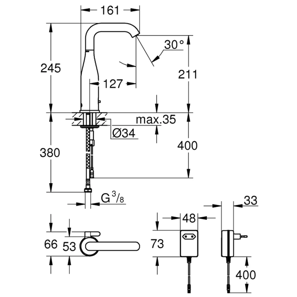 Grohe Essence E Çift Su Girişli Ayarlanabilir Sıcaklık Sınırlayıcısı Fotoselli Lavabo Bataryası  - 36444000 Hemen Al