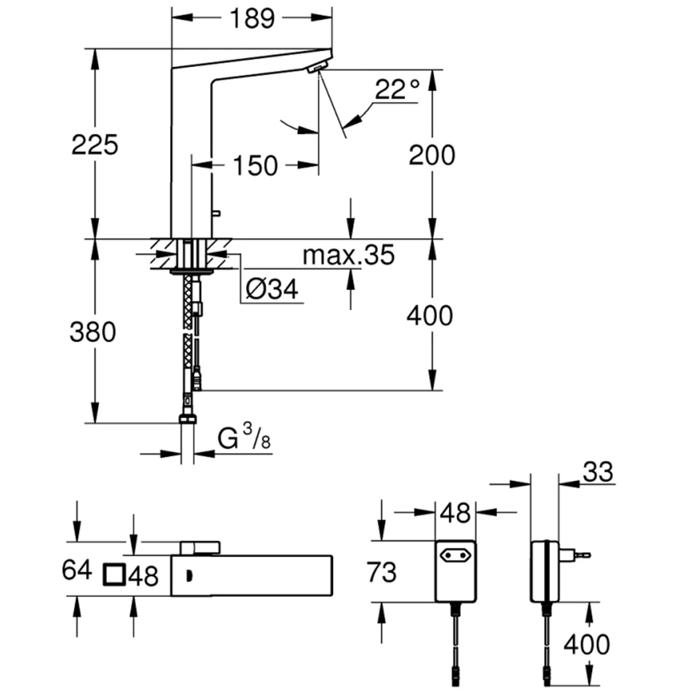 Grohe Eurocube E Çift Su Girişli Ayarlanabilir Sıcaklık Sınırlayıcısı Fotoselli Lavabo Bataryası - 36440000 Hemen Al