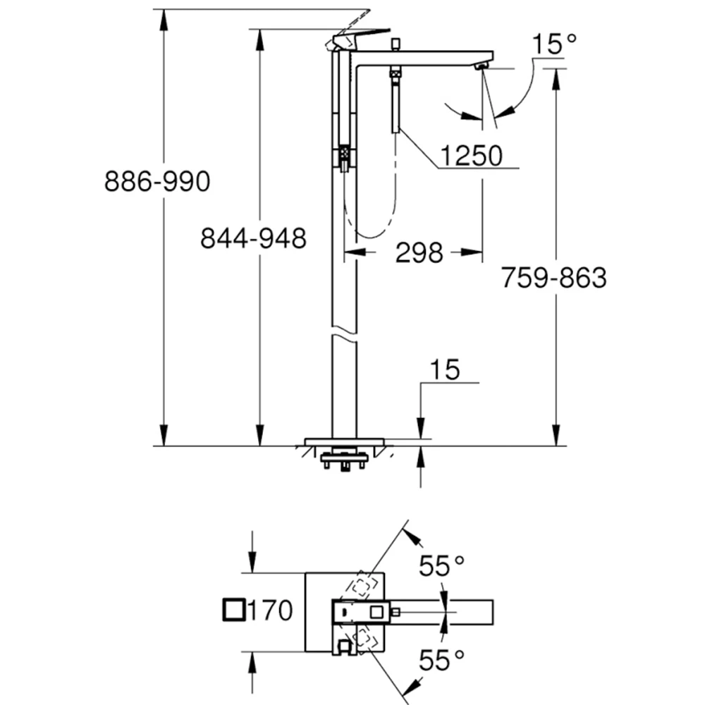 Grohe Eurocube Yerden Nikel Küvet Bataryası - 23672AL1 Hemen Al