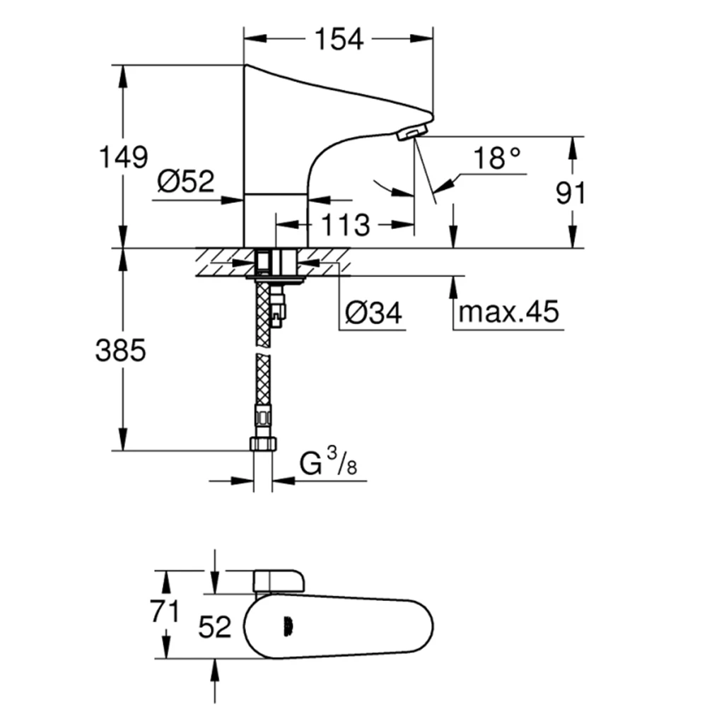 Grohe Europlus E Çift Su Girişli Ayarlanabilir Sıcaklık Sınırlayıcısı Fotoselli Lavabo Bataryası - 36207001 Hemen Al