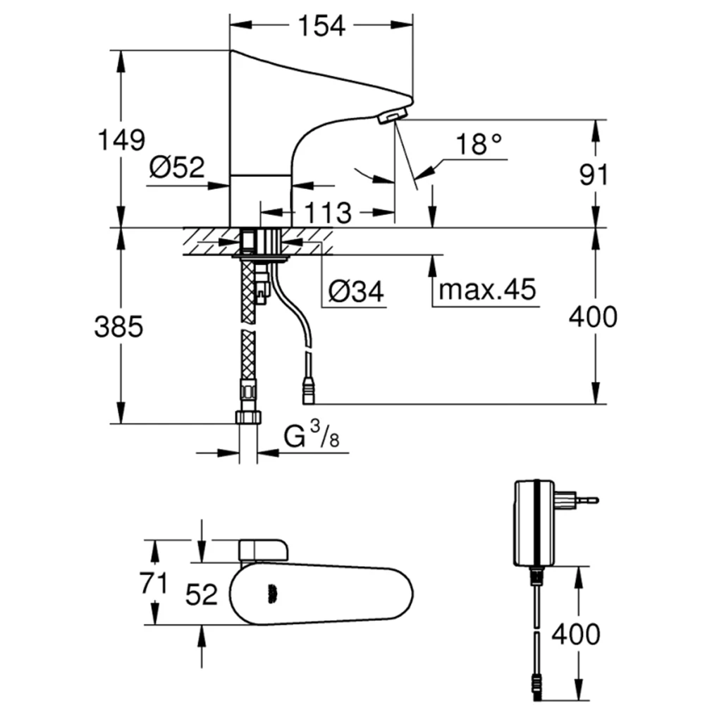 Grohe Europlus E Tek Su Girişli Fotoselli Lavabo Bataryası - 36016001 Hemen Al