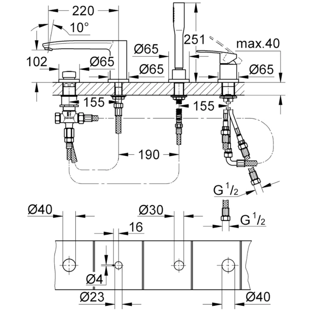 Grohe Eurostyle Cosmopolitan Dört Delikli Küvet Bataryası - 23048003 Hemen Al