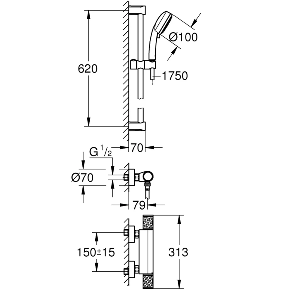 Grohe Grohtherm 1000 Performance Termostatik Duş Bataryası / Duş Seti Dahil - 34834000 Hemen Al