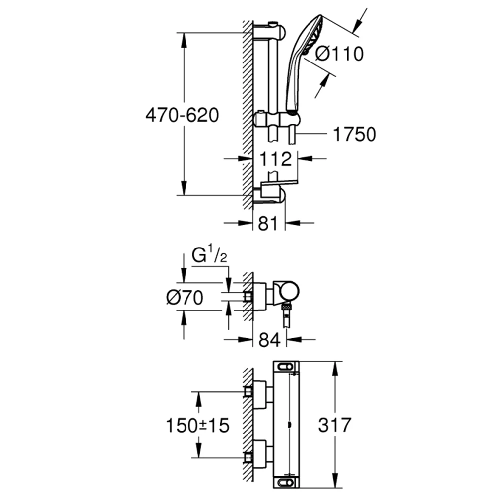 Grohe Grohtherm 2000 Termostatik Duş Bataryası-Duş Seti Dahil - 34195001 Hemen Al