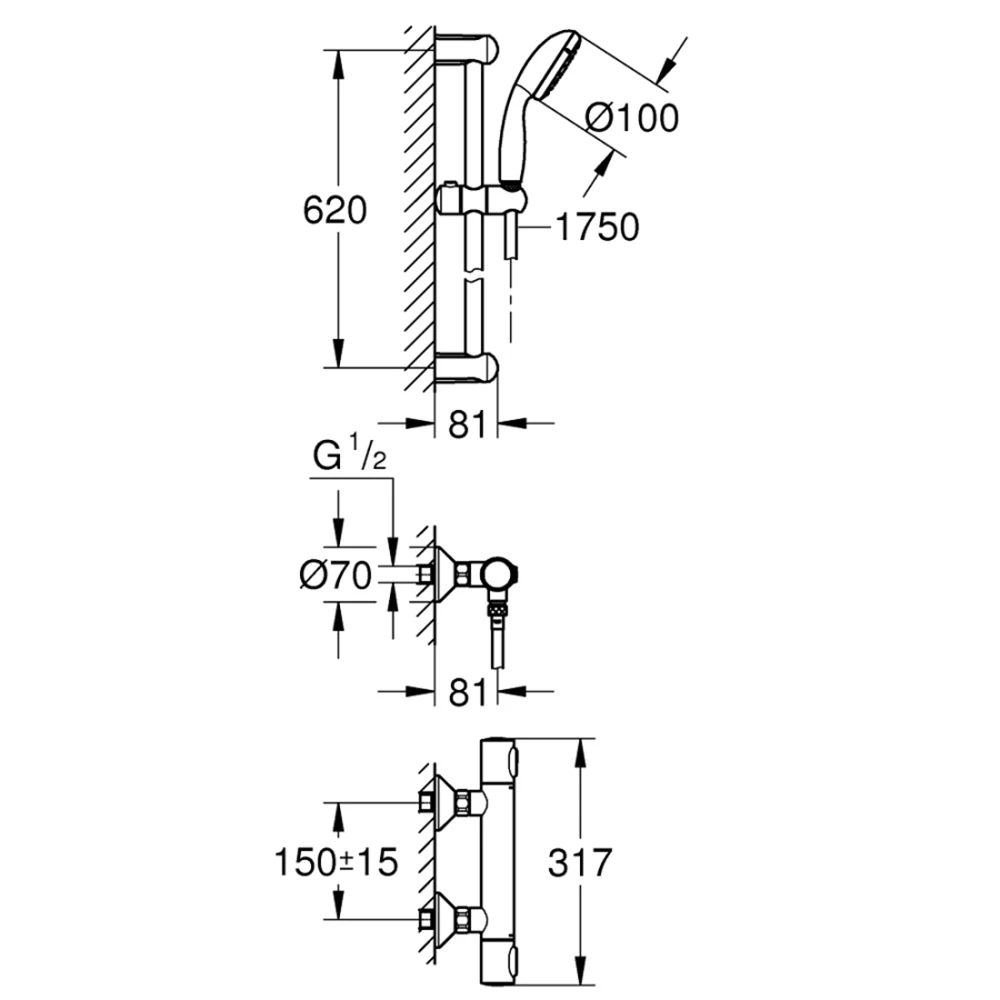 Grohe Grohtherm 500 Termostatik Duş Bataryası / Duş Seti Dahil - 34796000 Hemen Al