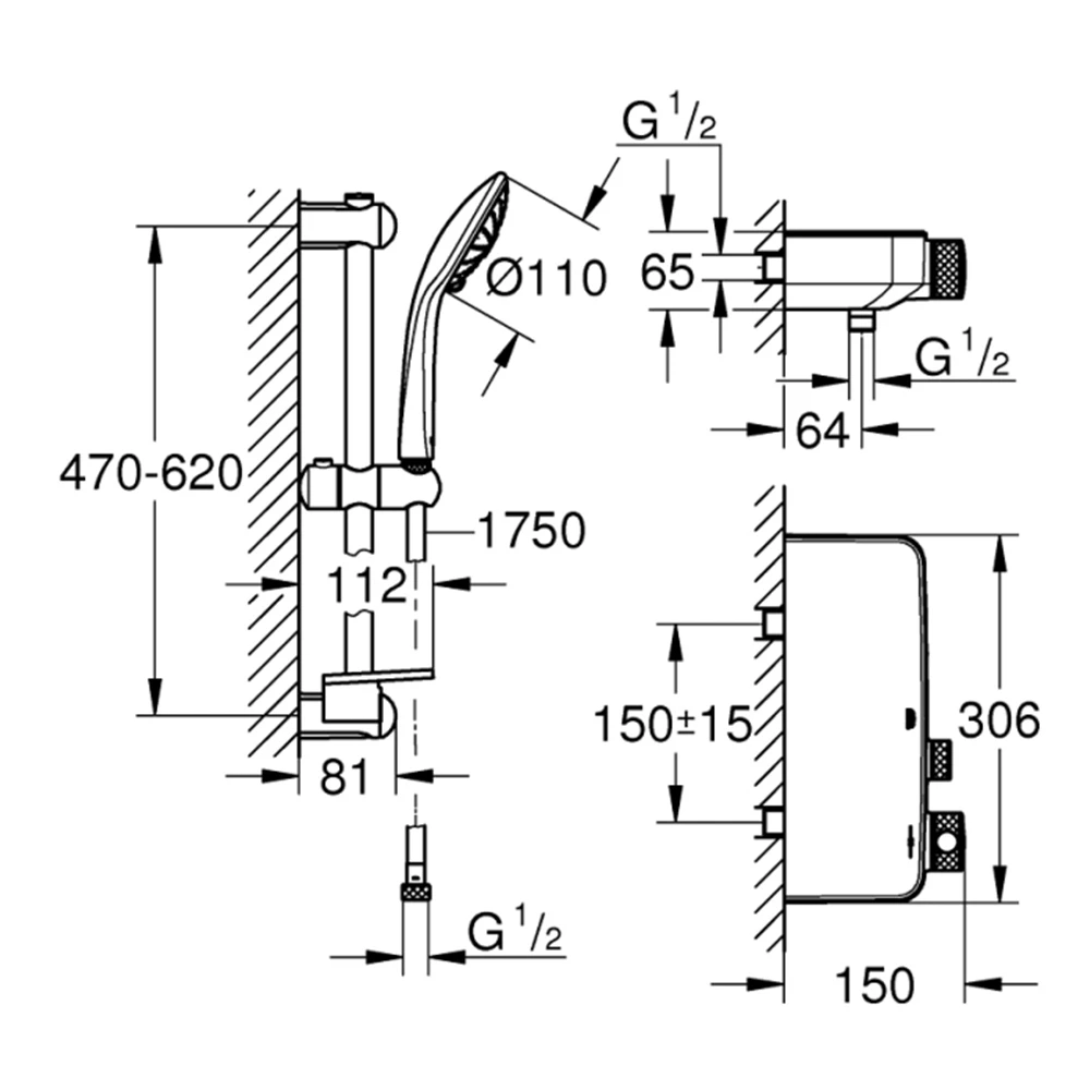 Grohe Grohtherm SmartControl Termostatik Duş Bataryası Duş Seti Dahil - 34720000 Hemen Al