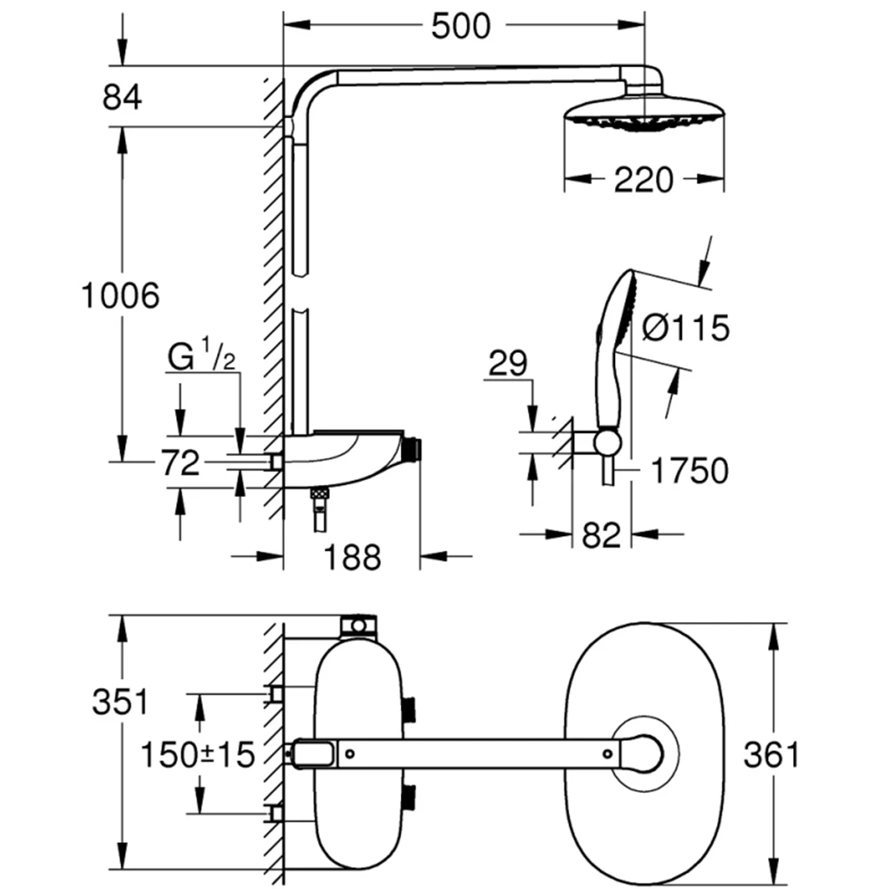 Grohe Rainshower SmartControl Duvara Monte Termostatik Bataryalı Duş Sistemi - 26250000 Hemen Al