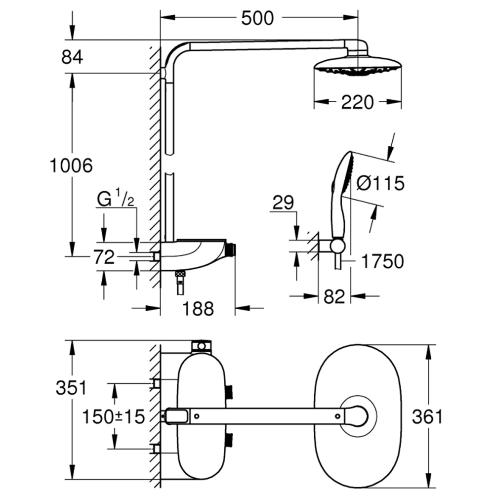 Grohe Rainshower SmartControl Duvara Monte Termostatik Bataryalı Duş Sistemi - 26250LS0 Hemen Al