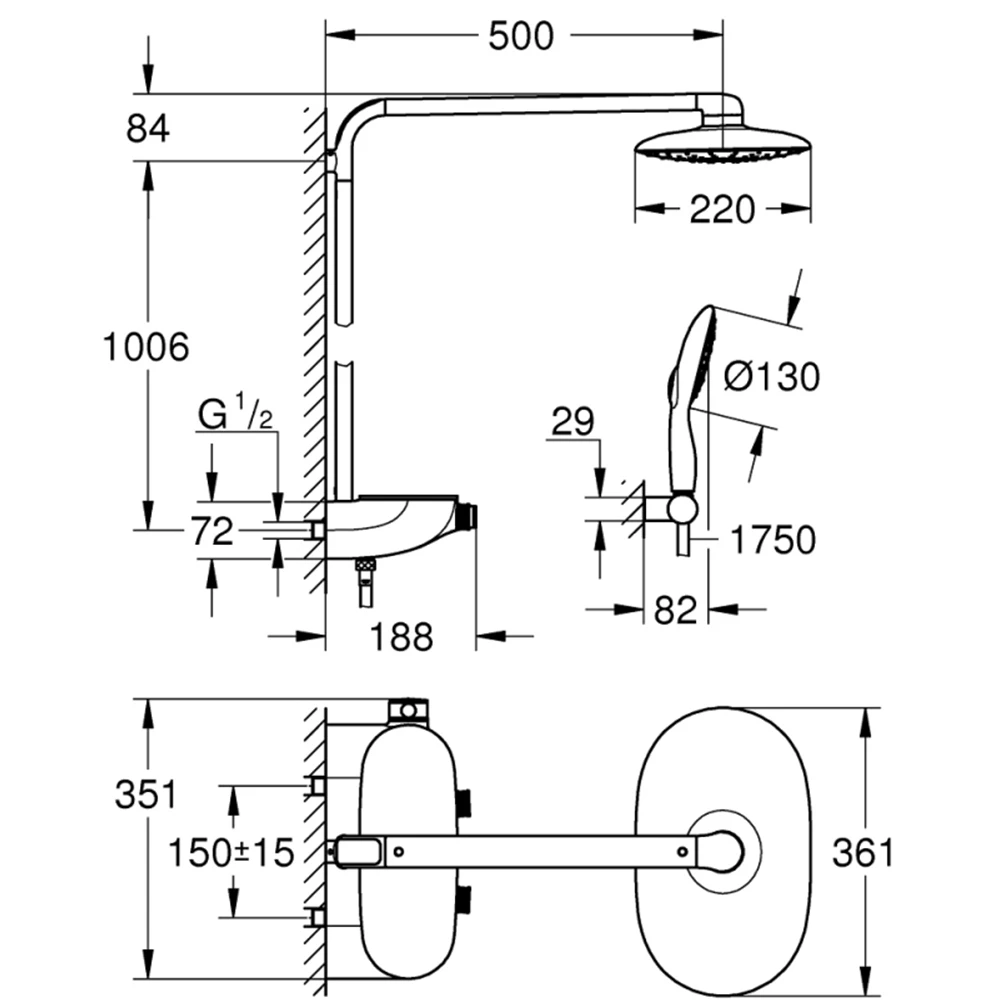 Grohe Rainshower SmartControl Duvara Monte Termostatik Bataryalı Duş Sistemi - 26361000 Hemen Al