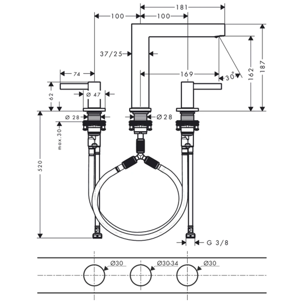 Hansgrohe Finoris 3 Delikli Lavabo Bataryası 76034000 Hemen Al