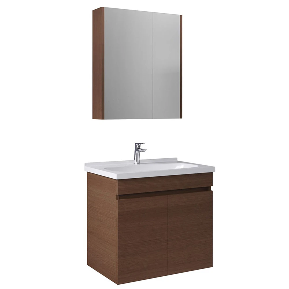Kale Krea 65 Cm Kapaklı Modern Ceviz Banyo Dolabı Takımı (Ayna Dolaplı) Hemen Al