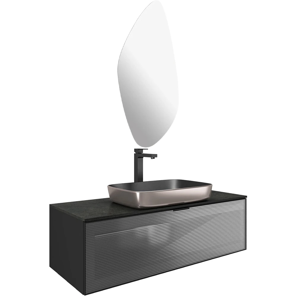 Kale Ombra 120 Cm Mat Siyah-Bronz Banyo Dolabı Takımı