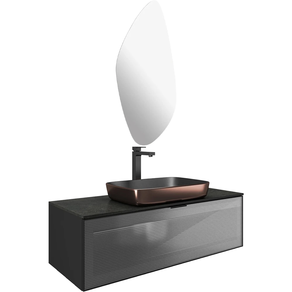 Kale Ombra 120 Cm Mat Siyah-Pltn Banyo Dolabı Takımı