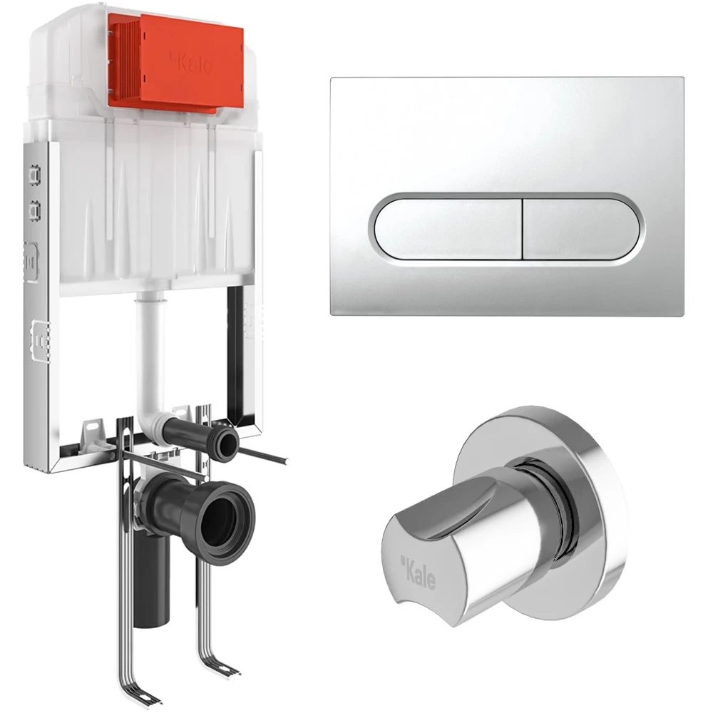 Kale Triton 2,5/4L Duvar İçi Gömme Rezervuar + Capsule Parlak Krom Panel + V100 Ankastre Stop Valf