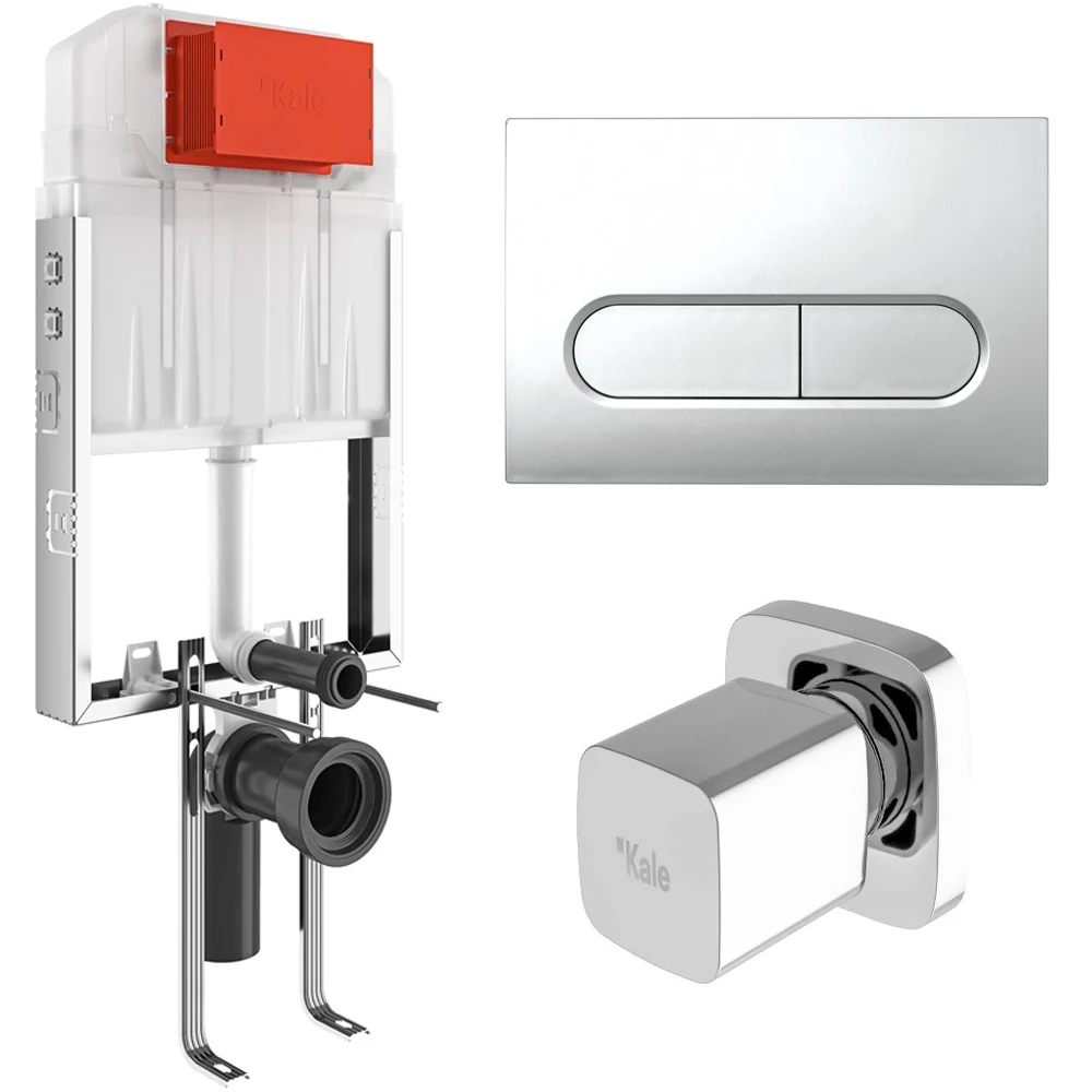 Kale Triton 2,5/4L Duvar İçi Gömme Rezervuar + Capsule Parlak Krom Panel + V200 Ankastre Stop Valf