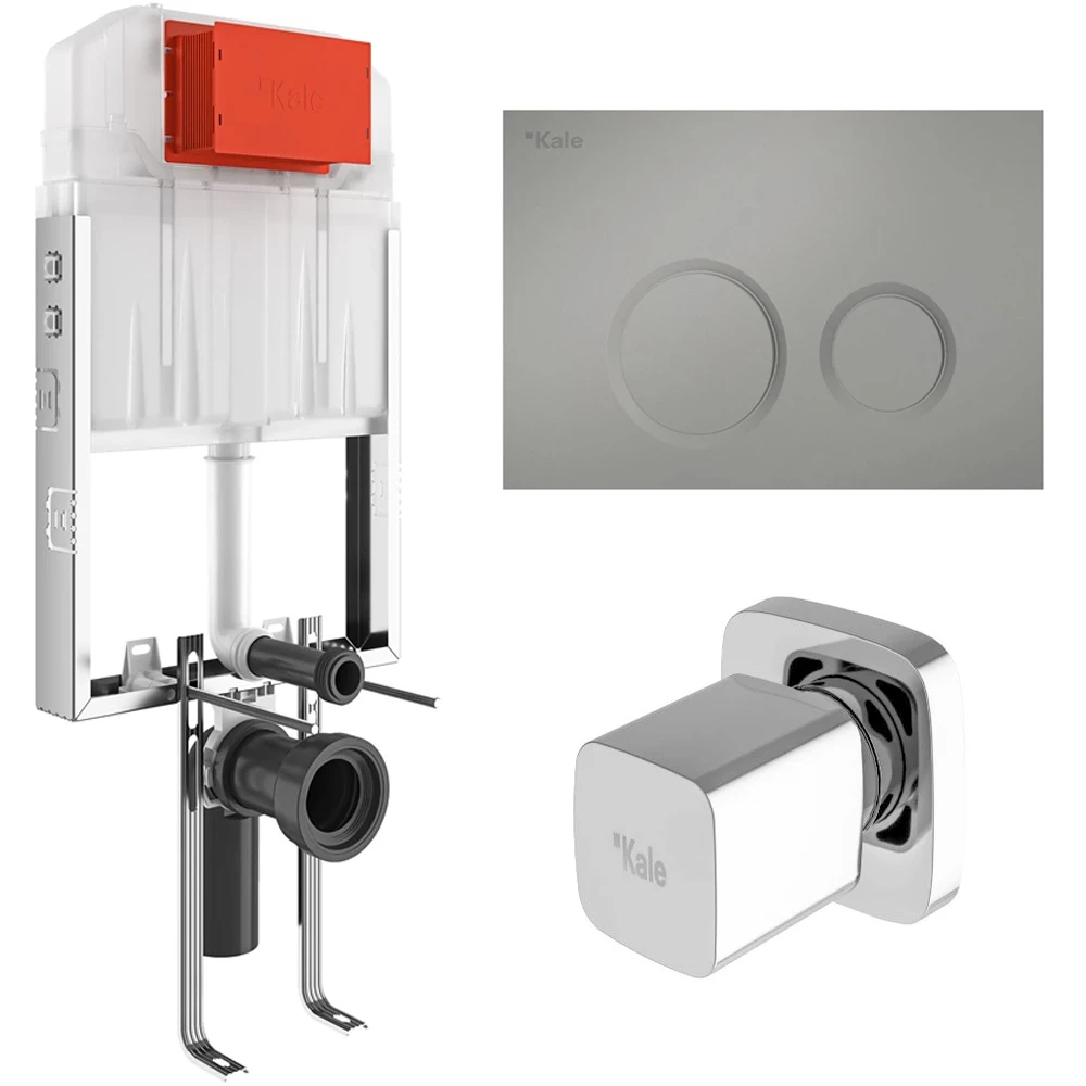 Kale Triton 3/6L Duvar İçi Gömme Rezervuar + Corro Mat Krom Panel + V200 Ankastre Stop Valf