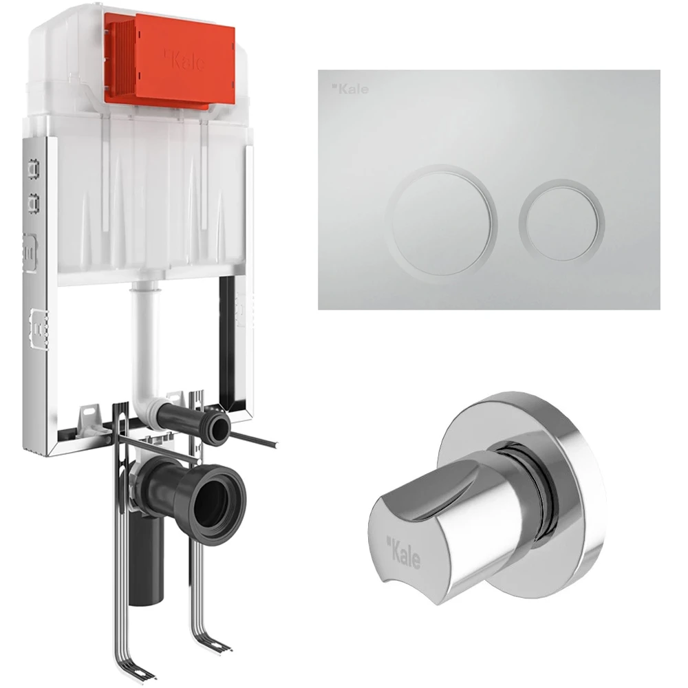 Kale Triton 3/6L Duvar İçi Gömme Rezervuar + Corro Parlak Krom Panel + V100 Ankastre Stop Valf