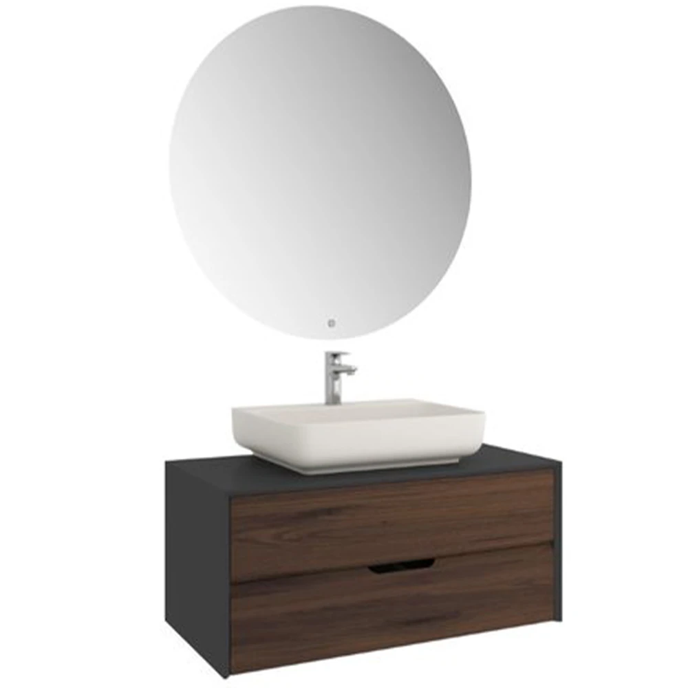 Kale Zero 2.0 100 Cm Antrasit Ceviz Banyo Dolabı (Dörtgen Mat İnci Armatür Bantlı Lavabo) Hemen Al