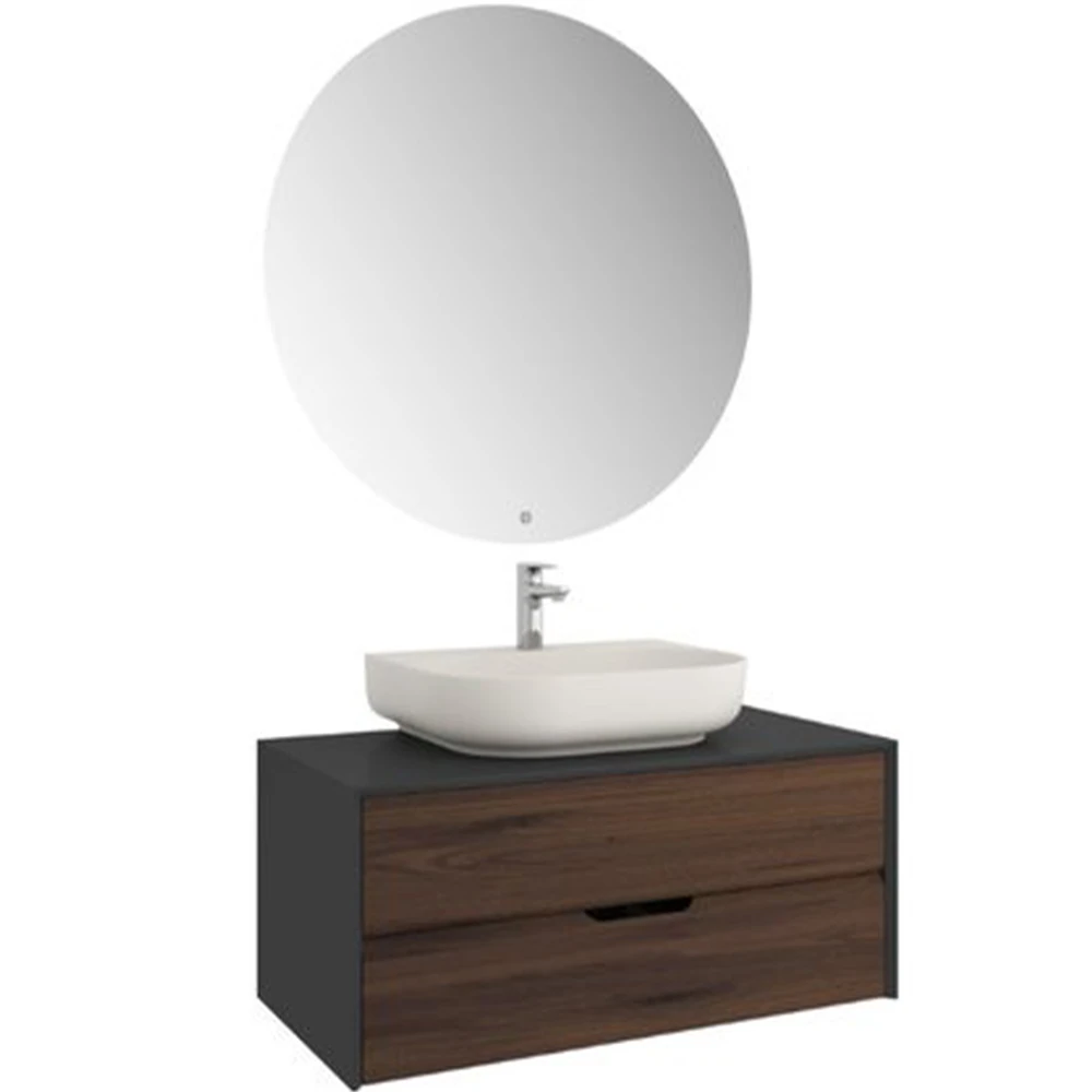 Kale Zero 2.0 100 Cm Antrasit Ceviz Banyo Dolabı (Oval Mat İnci Armatür Bantlı Lavabo) Hemen Al