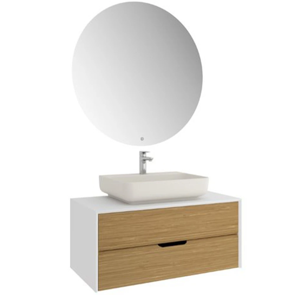 Kale Zero 2.0 100 Cm Beyaz Meşe Banyo Dolabı (Dörtgen Mat İnci Armatür Bantlı Lavabo) Hemen Al