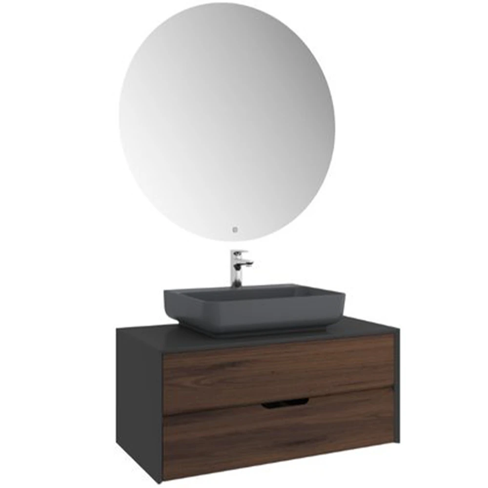 Kale Zero 2.0 100 Cm Set Antrasit Ceviz Banyo Dolabı (Dörtgen Mat Antrasit Armatür Bantlı Lavabo) Hemen Al