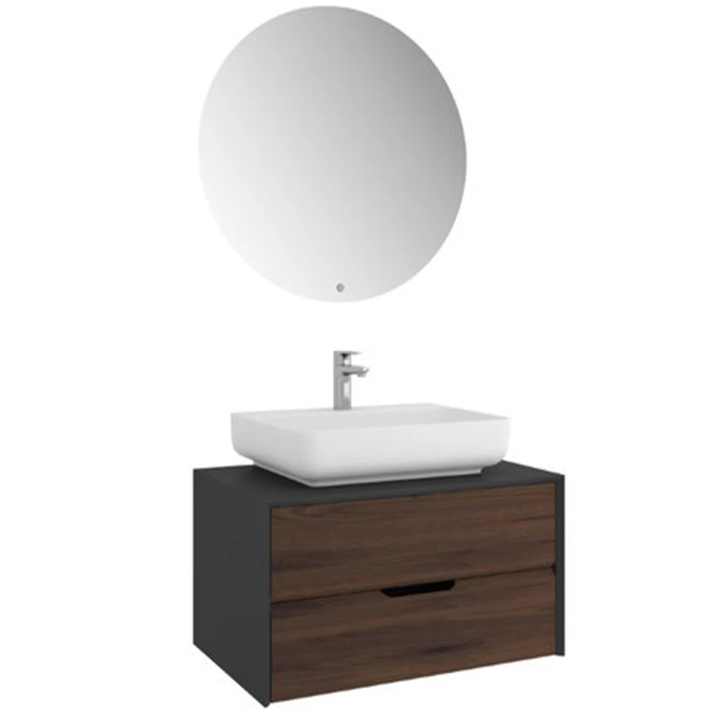 Kale Zero 2.0 80 Cm Antrasit Ceviz Banyo Dolabı (Dörtgen Mat Beyaz Armatür Bantlı Lavabo) Hemen Al