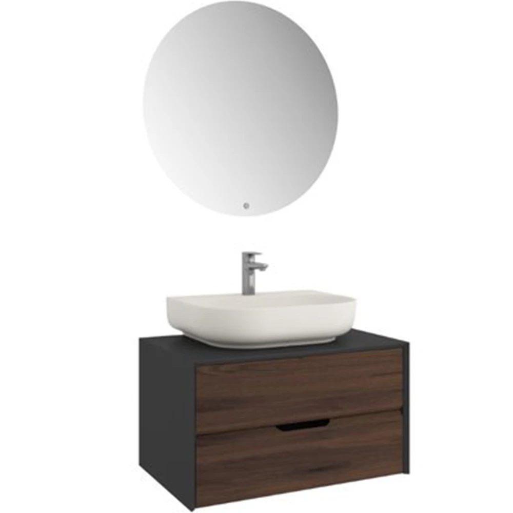Kale Zero 2.0 80 Cm Antrasit Ceviz Banyo Dolabı (Oval Mat İnci Armatür Bantlı Lavabo) Hemen Al