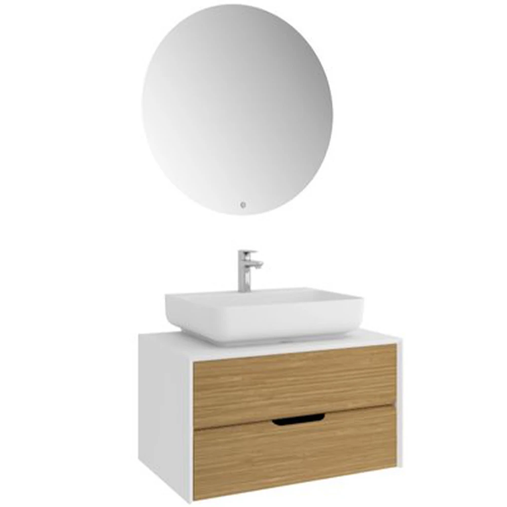 Kale Zero 2.0 80 Cm Beyaz Meşe Banyo Dolabı (Dörtgen Mat Beyaz Armatür Bantlı Lavabo) Hemen Al